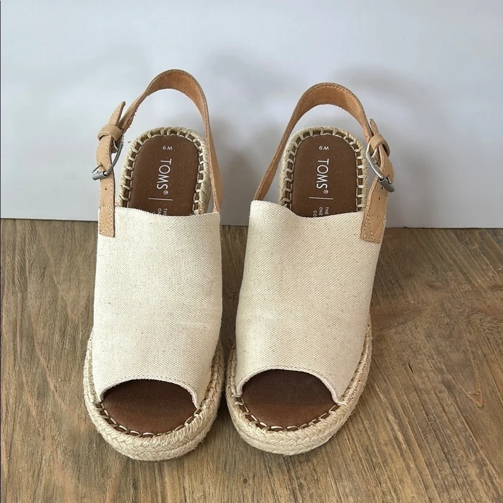 Tom’s Monica Slingback Beige Espadrille Wedge Sandals | 9